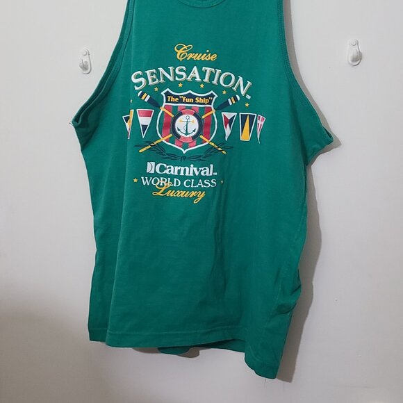 Carnival Cruise Tank Top Menes Size L Green Sensation Fun Ship Graphic Tee - Picture 4 of 5